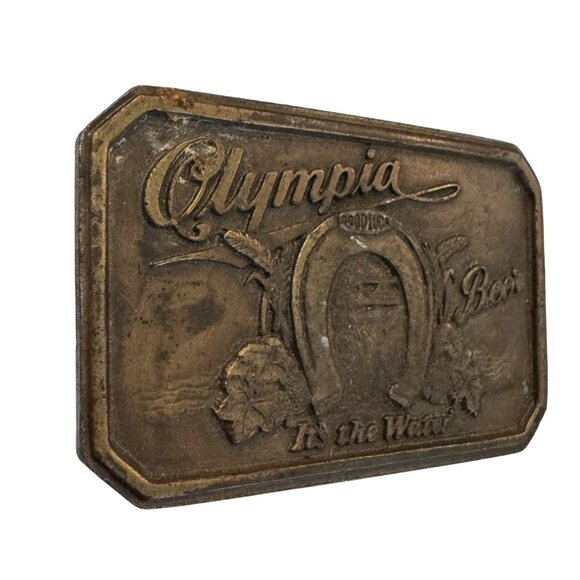 Vintage Olympia Beer Brass Belt Buckle Rectangular Design Embossed Detail Collec - Picture 4 of 11